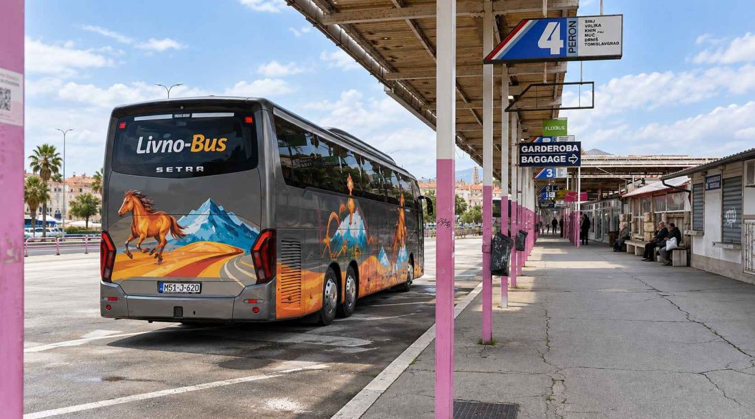 Autobus Livno-Bus parkiran na peronu Autobusnog kolodvora Split.