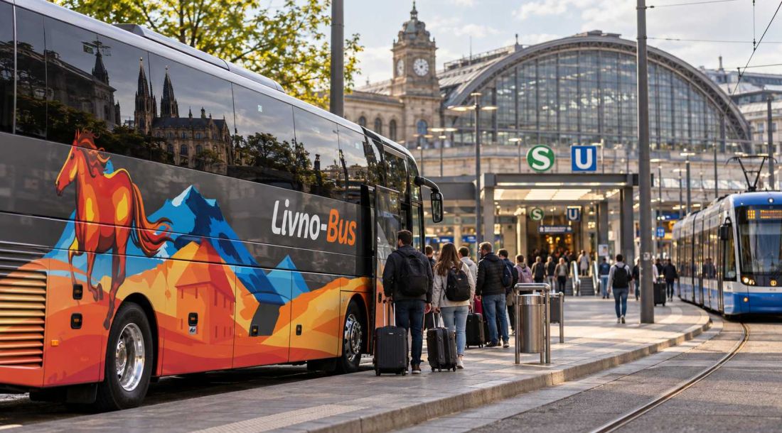 Livno-Bus parkiran uz S-Bahn, U-Bahn i tramvajske veze u Njemačkoj.