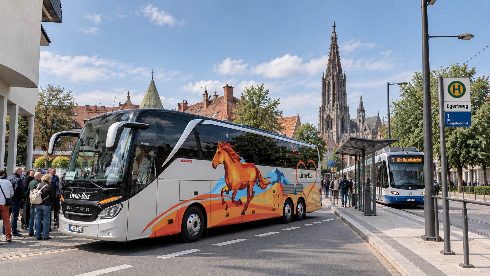 Autobus Livno-Busa i tramvaj na stanici Egertweg u Ulmu.