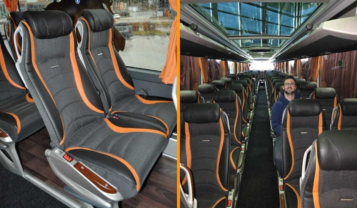 Unutrašnjost Livno-Bus autobusa s udobnim sjedalima za duža putovanja.